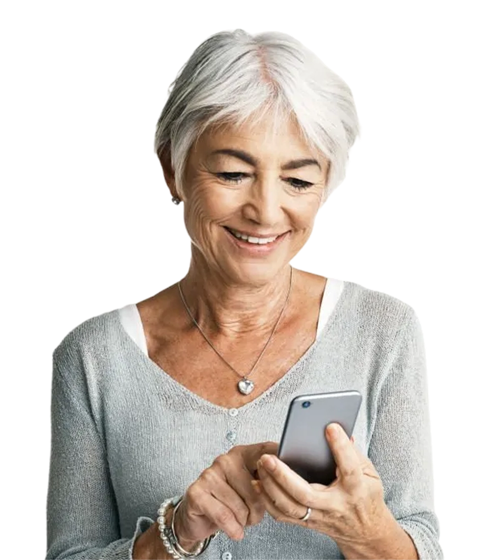 A woman smiling while using omediq to save money on prescription medications.